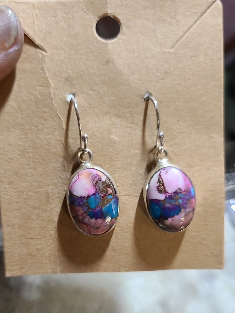 Pink & Blue Stone Drop Earrings - Sterling-Style Silver Setting